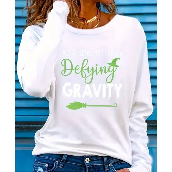 “Defy Gravity” Wicked Women's Casual Long Sleeve Crew Neck T-Shirt with Unique G - Picture 1 of 4